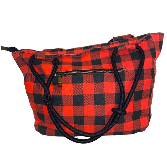 Farmhouse is my Style - Buffalo Check Large Canvas Tote Bag in Red and Black - Picture 3 of 6